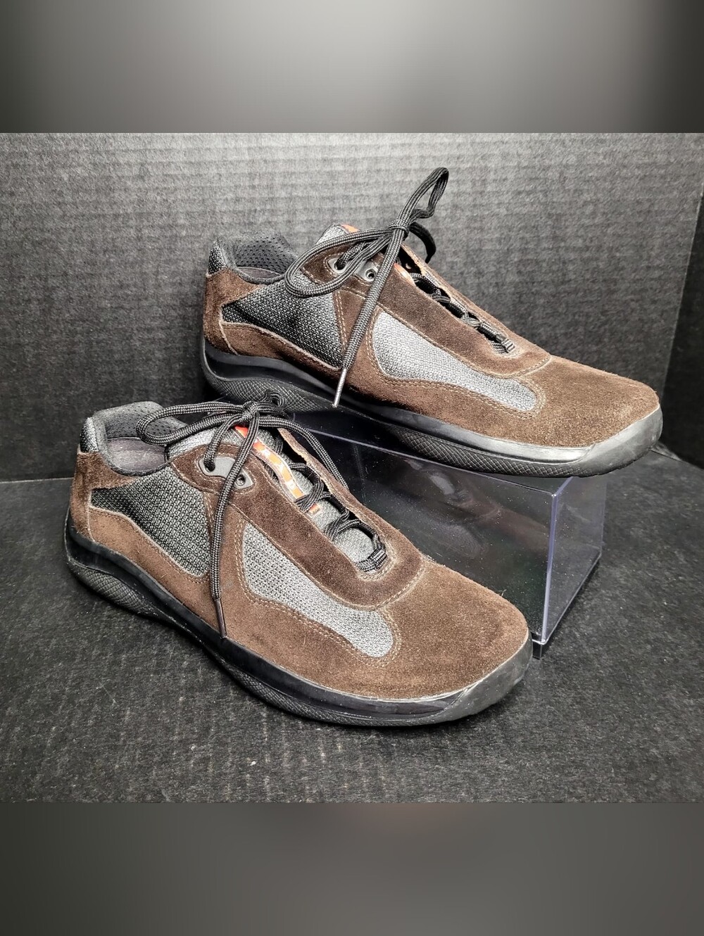 Prada Americas Cup Rubber Sneakers Size 7.5 #PS 0906 Brown And Black